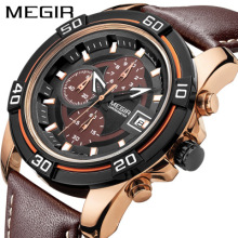 MEGIR 2023 Chronograph Watch Men Military Wristwatch Brand Clock Waterproof Leather Band Quartz Sports Watches Reloj Hombre